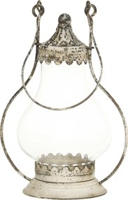 Felinar vintage din metal, cu mâner, finisaj crem antichizat, H31 cm