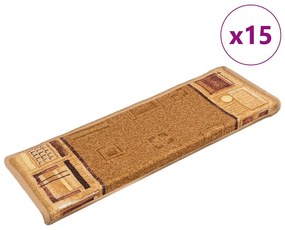 vidaXL Covorașe scări autoadezive, 15 buc., bej, 65x21x4 cm