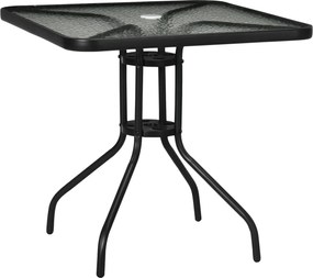 Outsunny Masă de grădină detașabilă metal 76x76 cm rezistentă la intemperii masă pentru balcon cu orificiu pentru umbrelă, antiderapant Negru | Aosom Romania