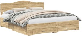 vidaXL Cadru de pat cu sertar Stejar Sonoma 200 x 200 cm Lemn compozit
