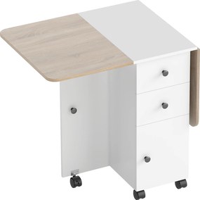 HOMCOM Masă Rabatabilă pentru Maxim 6 Persoane cu 2 Sertare, Dulap și Raft Posterior, 120x60x76.5 cm, Alb | Aosom Romania