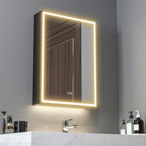 HOMCOM Dulap cu Oglindă pentru Baie cu Lumini LED și Priză pentru Aparat de Ras, Dulap Suspendat cu Funcție Anti-Ceață, Reglare Luminozitate, 3 Culori, Negru | Aosom Romania