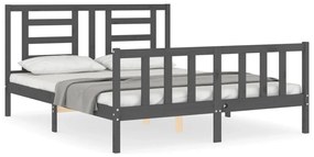 3192888 vidaXL Cadru de pat cu tăblie, gri, king size, lemn masiv