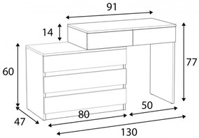 BIA513 - Birou stanga/dreapta, 115/130 cm, masa de calculator drept sau pe colt cu 5 sertare, office - Alb