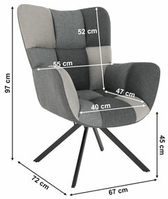 Fotoliu de design rotativ, patchwork negru, KOMODO