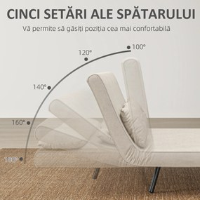 HOMCOM Canapea Pat de 2 Locuri cu Spătar Reglabil pe 5 Nivele și 2 Perne din Material Capitonat, 102x73x81 cm, Crem Alb | Aosom Romania