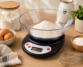 Cântar de bucătărie cu vas Rosberg R51651B, până la 5 kg, ecran LCD, negru
