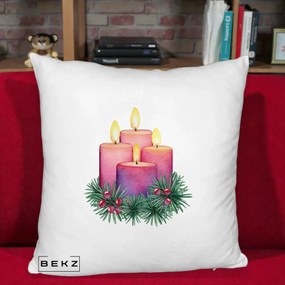 Perna Decorativa Lumanari Advent Roz-Violet, 40x40 cm, Alb Pufos, Husa Detasabila, Perna Inclusa, BEKZ®