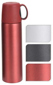 Termos colorat, metalic, cu pahar, 500ml, disponibil in 3 variante