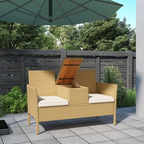 Outsunny Canapea Rattan Extensibilă, Depozitare Kaki | Aosom Romania