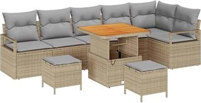 vidaXL Set de canapele pentru grădină cu pernă 9 pcs Bej Rattan poli