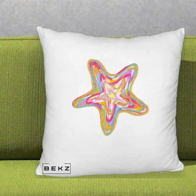 Perna Decorativa Stea de Mare Colorata Psiheledic, 40x40 cm, Alb Pufos, Husa Detasabila, Perna Inclusa, BEKZ®