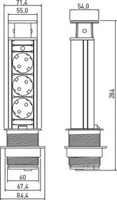 Priză încorporabilă în blat Elevator GTV, 3 prize Schuko, negru, D:60 mm Aluminiu/ plastic, Negru, D:60 mm