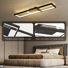 HOMCOM Plafonieră LED Reglabilă cu Telecomandă și Întrerupător, Temperatura Culoare 3000-6000K, Lampă de Design pentru Living și Sufragerie, 70x30 cm, Negru | Aosom Romania