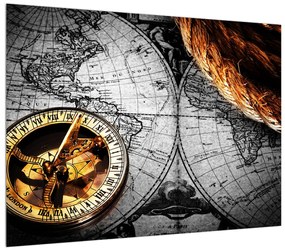 Tablou istoric cu harta lumii și compas (70x50 cm), în 40 de alte dimensiuni noi