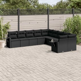 3253042 vidaXL Set canapele de grădină cu perne, 10 piese, negru, poliratan