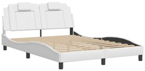 3208090 vidaXL Cadru de pat cu tăblie, alb, 140x190 cm, piele ecologică