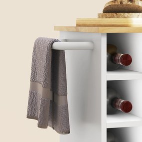 HOMCOM Cărucior de Bucătărie, Cărucior de Bucătărie cu Role, Căruț de Bucătărie cu Compartiment, Suporturi pentru Vin, Cabină și Blat de Lucru, Alb | Aosom Romania