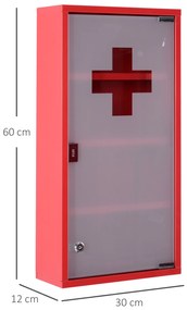 HOMCOM Dulap Prim Ajutor Montabil Perete, Cutie Medicamente, 60x30x12 cm, Roșu | Aosom Romania