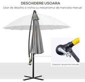 Outsunny Umbrelă Suspendată cu Braț Lateral Φ296cm pentru Spații Exterioare, Design Modern, Ușor de Asamblat, Gri | Aosom Romania