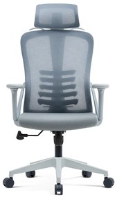 NICOLE-H Scaun ergonomic, cotiere 4D, tetiera 2D, suport lombar ajustabil, umeras, spatar Mesh, sezut textil, Gri