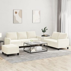 vidaXL Set de canapele cu perne, 3 piese, crem, catifea