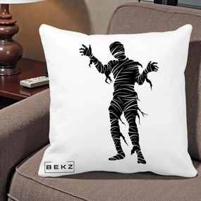 Perna Decorativa Mormii Infricosat Silueta Neagra Halloween, 40x40 cm, Alba Mata, Husa Detasabila, Perna Inclusa, BEKZ®