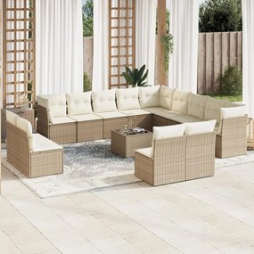 vidaXL Set canapele de grădină, 14 piese, cu perne, bej, poliratan