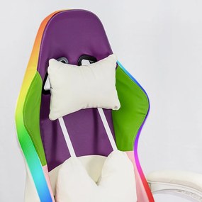 Scaun gaming pentru copii roz/mov din piele ecologica cu lumini RGB OFF 298
