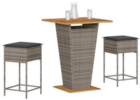 3261482 vidaXL Set mobilier bar de grădină, cu perne, 3 piese, gri, poliratan