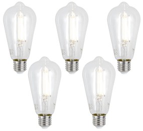 Set de 5 becuri LED inteligente E27, reglabile, ST64, transparente, 7W, 806 lm, 2700-6500K, Zigbee
