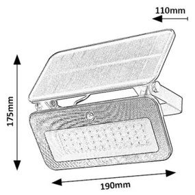 Rabalux 77160-LED Proiector solar cu senzor LED 8W 3,7V 3000/4000/6500K IP65