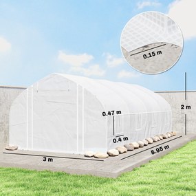 Outsunny Seră tip tunel 6x3x2 m cu Anti-UV și Ușă rulou cu fermoar Pereți laterali cu plasă Alb | Aosom Romania