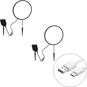 Set 2 x Spoturi solitare negre 60cm cu LED reîncărcabil și solar IP65 - Adalind