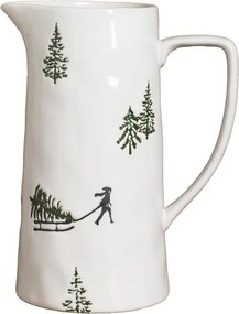 Carafă din ceramică albă cu motive de iarnă pictate manual, 24,5 × 20 × 13 cm, „Slalom"