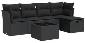 3325271 vidaXL Set mobilier de grădină cu perne, 6 piese, negru, poliratan