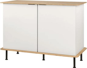 Comodă grej cu aspect de lemn de stejar cu orificiu pentru cabluri 120x88x50 cm Suumo – noo.ma