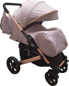 Carucior nou nascuti 2 in 1 BABY CARE™ PRO 512, Cu geanta bebe inclusa, Suspensii, Cadru aluminiu Gold, Plasa insecte, Gri
