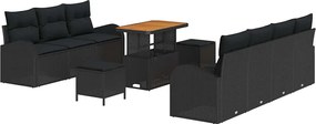 vidaXL Set de canapele pentru grădină cu pernă 10 pcs Negru poliratan