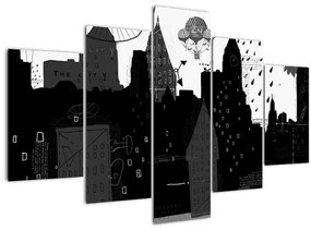 Tablou - Oraș cu inscripții și modele (150x105 cm)