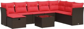 vidaXL Set canapele de grădină cu perne, 9 piese, maro, poliratan