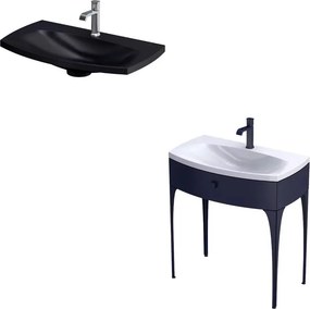 Set dulap baza suspendat Oristo Louis bleumarin 1 sertar cu lavoar negru mat 82 cm
