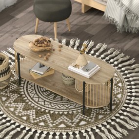 HOMCOM Suport TV Stil Bohemio pana la 55 Inch cu Design in Sfoara de Hartie si 2 Rafturi Deschise 124x43,5x41 cm Natural | Aosom Romania