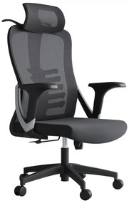 Scaun ergonomic Nicole-H, cu suport lombar cu chilă bionică, mecanism inclinare/blocare, umeras, pivotant, Mesh/Textil, Negru