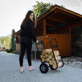 Cărucior de transport pentru lemn, cu roţi, fier forjat, negru, RATER