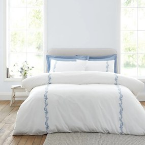 Lenjerie de pat albă din bumbac percal pentru pat dublu cu 3 piese 200x200 cm Camille Embroidered Floral – Bianca