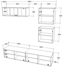 Living haaus V15, Negru/Alb Lucios, MDF, L 190 cm