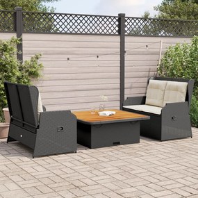 3262740 vidaXL Set mobilier de grădină cu perne, 3 piese, negru, poliratan