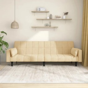 337522 vidaXL Canapea extensibilă cu 2 locuri, 2 perne, crem, catifea