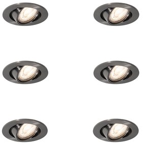 Set de 6 spoturi încastrate moderne Gunmetal GU10 rotunde, orientabile de 50 mm - Cisco
